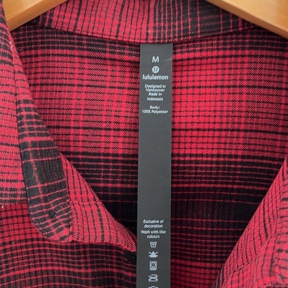 Lululemon Masons Peak Flannel Shirt Brushed Red Black Shadow Plaid Size M - Picture 4 of 5